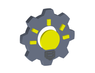 Simple 3D illustration of a gear with a light bulb in the center