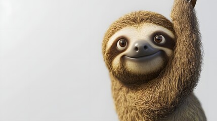 Fototapeta premium An adorable 3D cartoon sloth hanging slowly on white background for cute animal illustrations