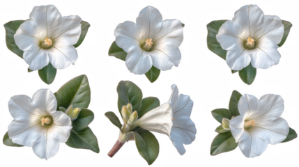 Elegant Six Petaled White Flowers Displayed on a Black Backdrop