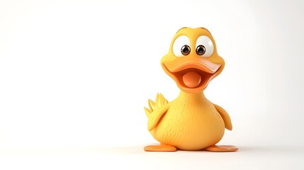Adorable 3D Cartoon Duck with Cheerful Expression on White for Children's Media