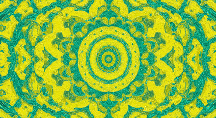 Vibrant Yellow Teal Circular Mosaic Flat Design Seamless Glossy Finish