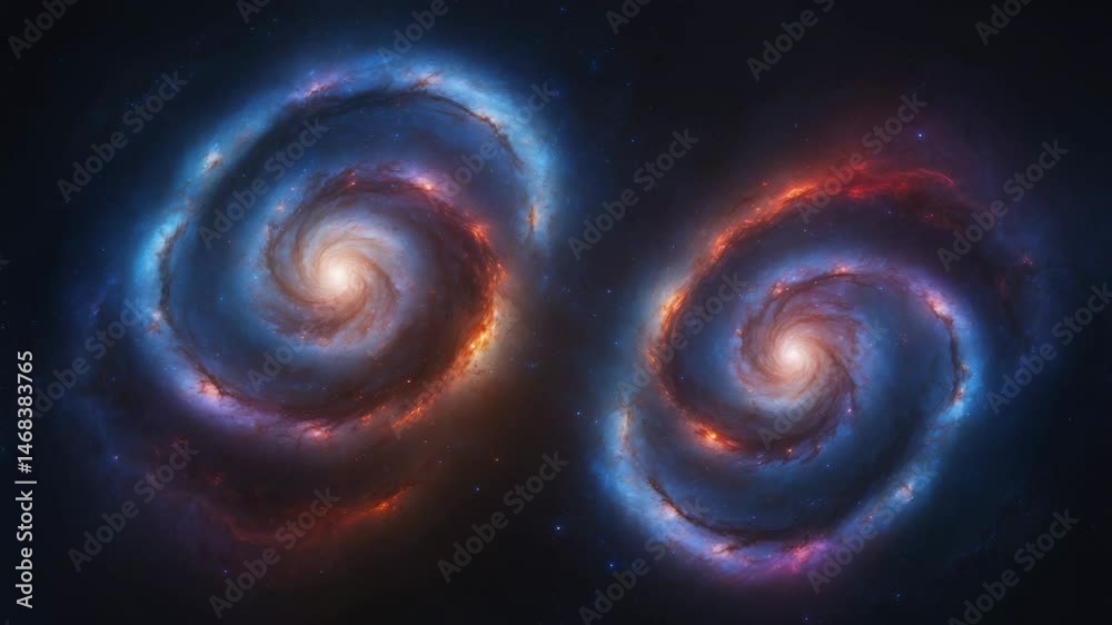 Wall mural stars and a space background with two symmetrical twins spiral galaxy. elements of this image provid