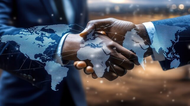 International business handshake represents global partnership and collaboration for success in the digital transformation world