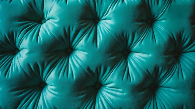 Turquoise suede leather wall backdrop. Interior design, fabric headboards, upholstery. Classic checkered pattern for furniture, walls.