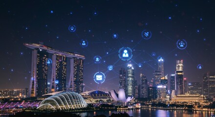 Fototapeta premium Global network cityscape at night