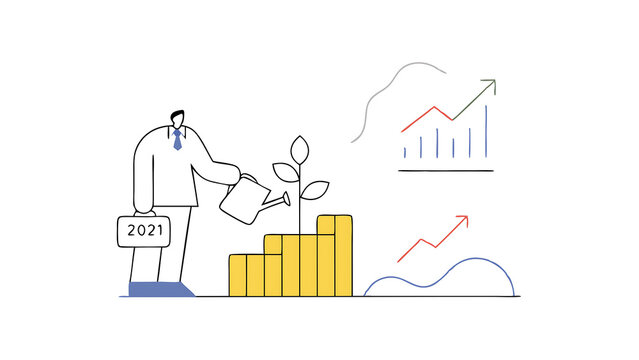 year 2021 economic recovered from covid 19 coronavirus outbreak business grow up from government stimulus policy concept businessman watering seedling plant grow from year number 2021 11321919 1