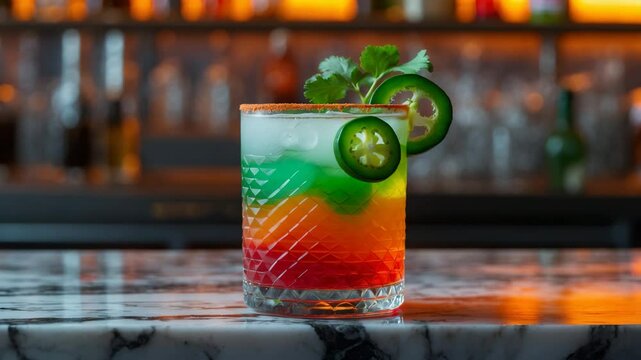 Spicy tequila mezcal cocktail featuring a garnish and soda.
