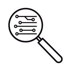 Magnifying Glass on Circuit Board. Technology Research Concept.
