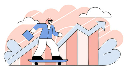 business growth moving forward company recover from crisis and accelerate growing up concept smart businessman company leader riding skateboard fast on rising up profit graph diagram 67520672 1
