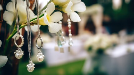 Elegant Jewelry Display with Necklaces and Floral Background