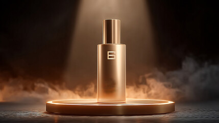 Luxurious facial serum in sleek bottle, illuminated by dramatic lighting, exuding elegance and sophistication