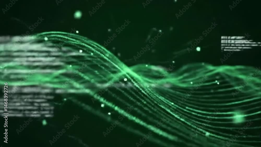 Poster abstract green data waves flowing through cyberspace