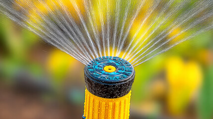 Sunlit garden sprinkler in action for efficient garden care