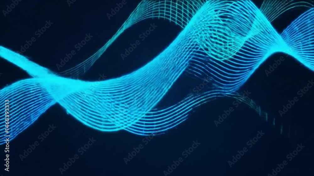 Aufkleber Abstract Cyan Waveforms: Dynamic Light Patterns Flowing Through Space