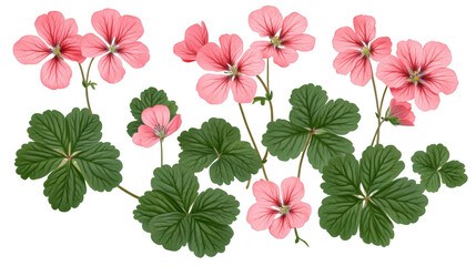 Elegant arrangement of pink geranium flowers against Transparent Background