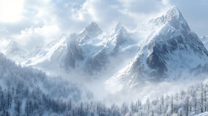 Obraz premium Majestic Snow-Capped Mountains: A Serene Winter Landscape