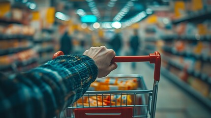 Grocery Shopping in Produce Section, Person writing on clipboard in grocery store produce section