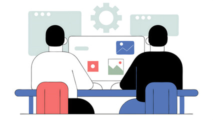 job sharing in flexible work 2 or more employees share work responsibility in same position for best result concept two businessman together working with same computer metaphor of job shari 99577477 1