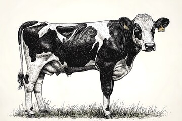 Standing Holstein cow side profile sketch high resolution picture