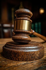 Wooden gavel on table