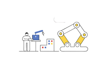 technician activates smart factory floor advanced manufacturing visualization of data analysis ai production optimization digital information lines in autonomous automotive robot arm assemb 55696281 1