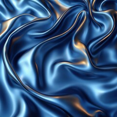 Fototapeta premium Abstract blue satin cloth with gold highlights and flowing waves
