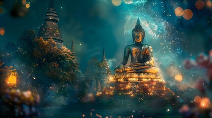 Buddha Statue at Night, Temple Complex