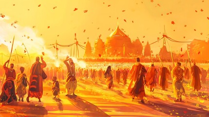 Festival Procession at Sunset
