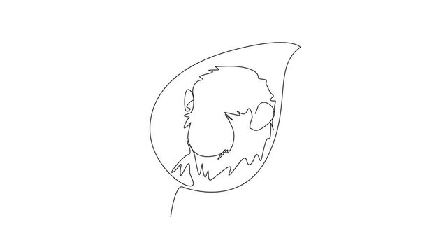 Self drawing animation of single continuous line drawing monkey head in the middle of the leaf. Saving from extinction. Doing conservation. Natural habitats. World Wildlife Day. Full length animated