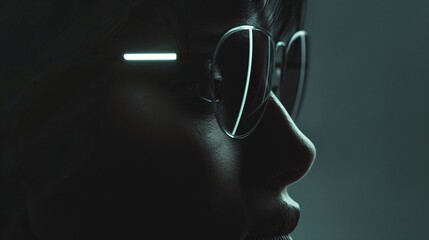 Close-up Profile of Woman with Futuristic Glasses