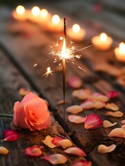 Romantic Sparkler with Rose Petals and Candles