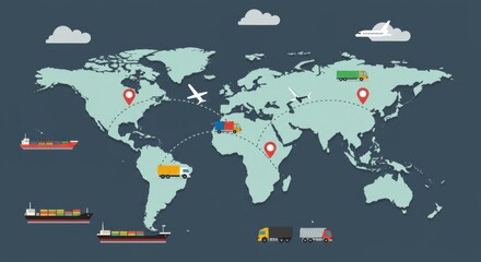 Globalized Supply Chain Network Visualized on World Map Illustration