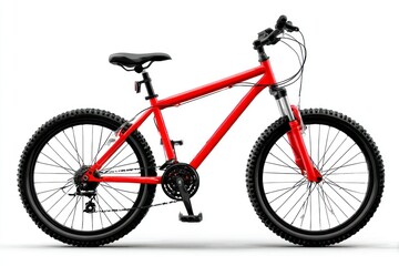 Fototapeta premium Red Mountain Bike with Thick Tires and Suspension Ideal for Adventure and Outdoor Activities