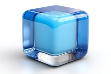 Transparent Blue Cube with Liquid Effect 3D Rendered Glass Object Modern Design Element for T