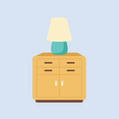 illustration of wardrobe and bedside lamp