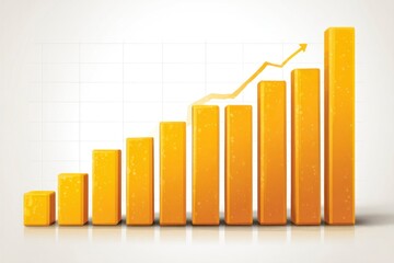 Upward Trend Graph with Golden Bars and Arrow Business Growth Visualization