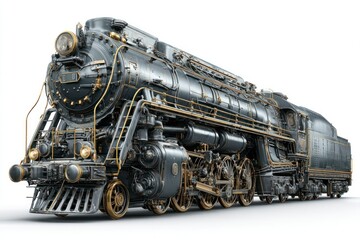 Naklejka premium Steam Locomotive with Golden Accents A Detailed and Classic Railway Engine for Transportation