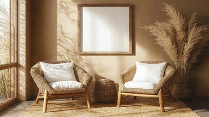 Empty frame displayed in a sunlit living area.