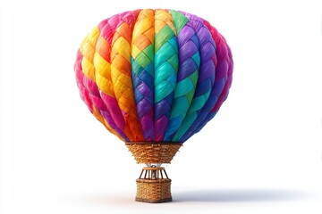 Vibrant Hot Air Balloon with Rainbow Colors and Woven Basket Design for Adventure and Fantasy T
