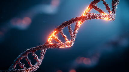 Glowing DNA double helix with methyl groups representing epigenetic modifications, genetic research and biotechnology concepts, science and medical innovation.
