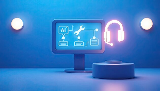 Illustrative representation of AI-driven technical assistance and online customer support solutions for modern digital enterprises