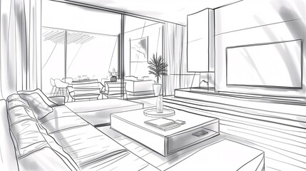 Modern Living Room Design Sketch