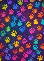 Vibrant rainbow paw prints, seamless repeat pattern,  seamless,  bright