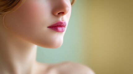 Fototapeta premium Elegant Close-Up of a Woman's Smooth Face with Soft Lips and Cheek