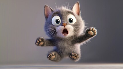 Cartoon cat jumping in surprise against a muted background