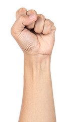Hand making fist pressing gesture isolated on white cut out png