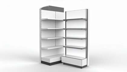 Modern Retail Display Shelves Empty White Gondolas Perfect for Product Placement in Stores