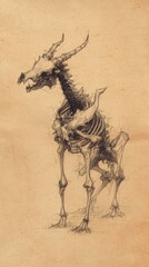Detailed sketch of a fantastical creature, skeletal design.
