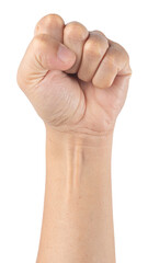 Hand making fist pressing gesture isolated on white cut out png