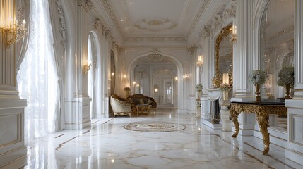 Fototapeta premium An interior of luxury home ballroom, luxury marble finishing detail, detail interior with luxury furniture